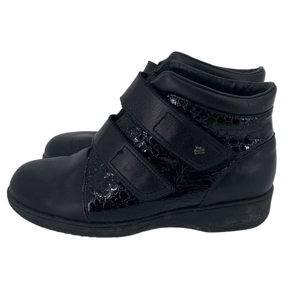 Finn Comfort Boots Womens 7 Black Snow Winter Leather Hook and Loop Snakeskin - Picture 3 of 9
